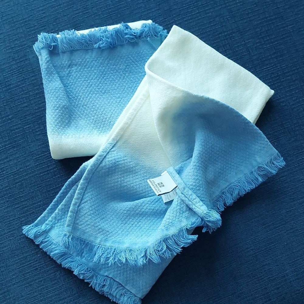 Blue and White Fringed Kitchen Towels, 100%cotton. Made in Portugal